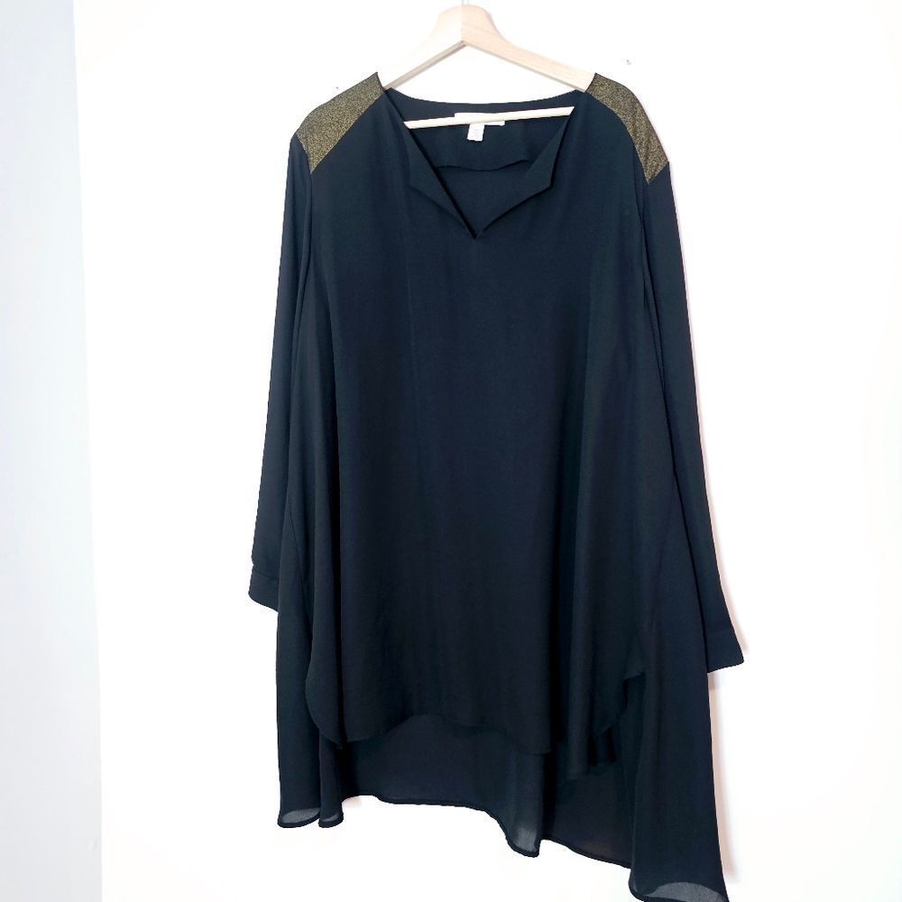 Sejour Nordstrom Women's Plus Black Gold Metallic Long Tunic Top Asymmetric 26W